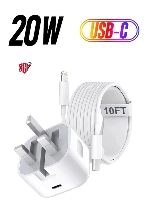 iPhone Fast Charger Plug & Cable 2mT, [Apple MFi Certified] iPhone 20W USB C USB C Charger Power Adapter w/ USB C to Lightning Cable iPhone 13/12/SE/11/XS/XR/X/8, iPad, AirPod, White