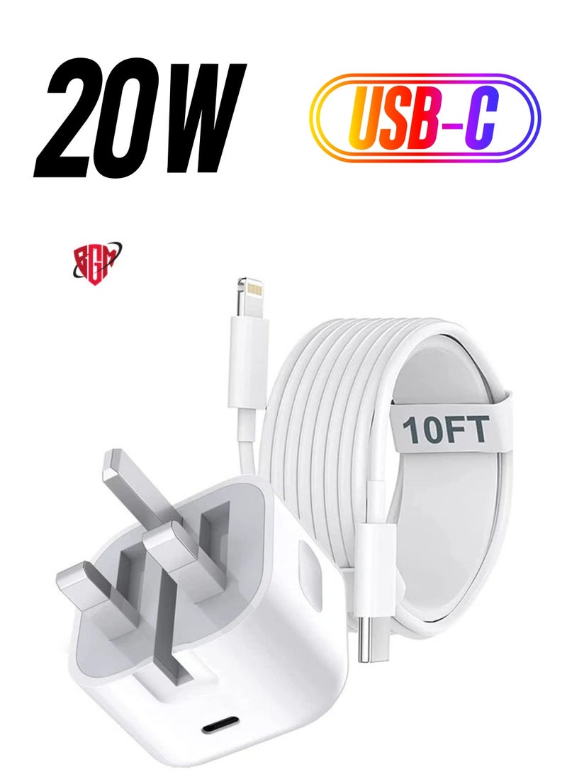 iPhone Fast Charger Plug & Cable 2mT, [Apple MFi Certified] iPhone 20W USB C USB C Charger Power Adapter w/ USB C to Lightning Cable iPhone 13/12/SE/11/XS/XR/X/8, iPad, AirPod, White