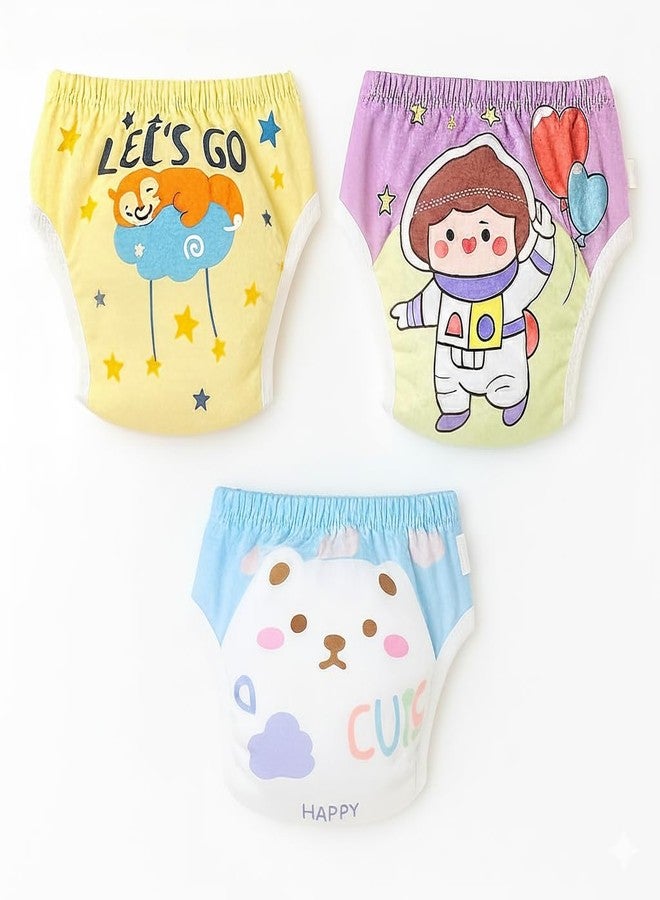 Dharmnirdosh Baby Diaper Pants/Potty Training Panties,Padded Underwear | Soft, Washable & Reusable Cotton Nappies for Boys & Girls | Breathable Multi Pattern Design (Multicolor) (3, A, 1-2 Years) - Image 2