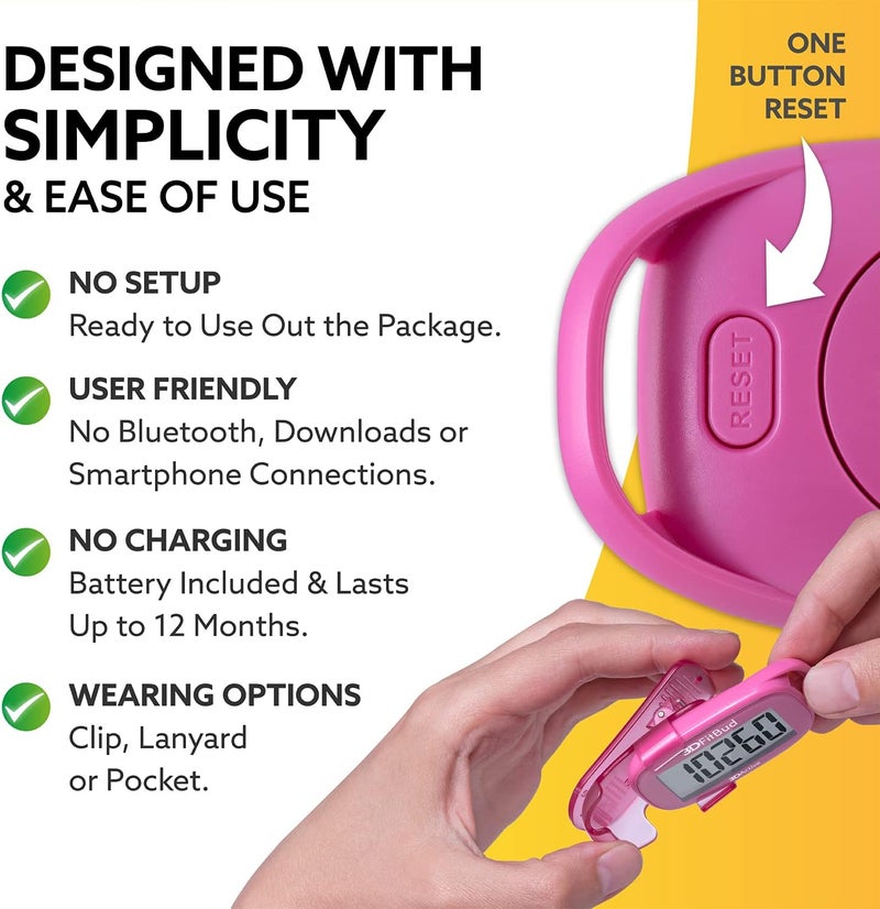3DActive 3DFitBud Simple Step Counter Walking 3D Pedometer by with Clip, Lanyard Accurate Step Tracker Large Display, Easy to Use for Kids Men Women Adult Seniors Daily Step Tracking - A420S - Image 3