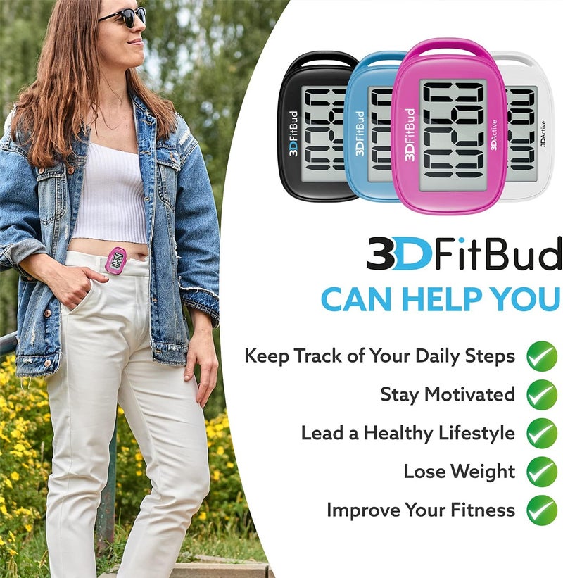 3DActive 3DFitBud Simple Step Counter Walking 3D Pedometer by with Clip, Lanyard Accurate Step Tracker Large Display, Easy to Use for Kids Men Women Adult Seniors Daily Step Tracking - A420S - Image 4