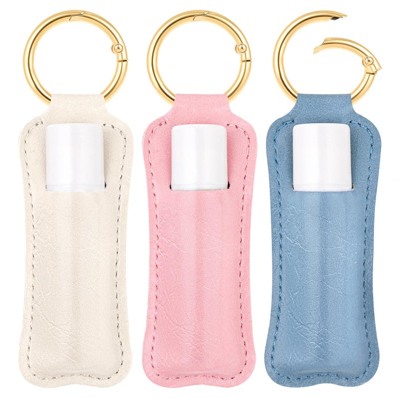 LUCKINEE 3PCS Lip Balm Holder For ChapStick Key Chain Lipstick Holder Key Chain, PU Leather Lip Balm Holder Pouch Keychain Lip Gloss Keychain With O Spring Key Chains Women Cute - Image 1