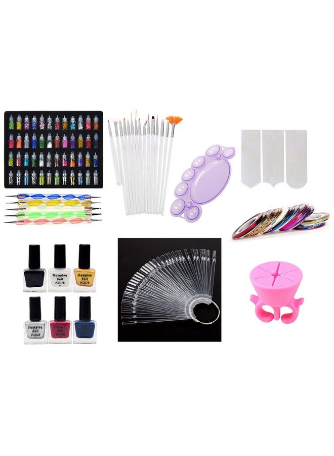 STORE 2508 Store2508 Nail Art Kit with Nail Art Brush, Nail Dotting Tools, Special Nail Art Stamping polishes, 3D nail glitter bottles, Nail Practise Wheel Swatches & More, Multicolour - Image 1
