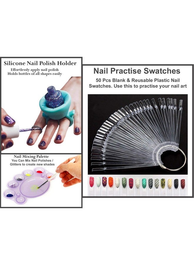 STORE 2508 Store2508 Nail Art Kit with Nail Art Brush, Nail Dotting Tools, Special Nail Art Stamping polishes, 3D nail glitter bottles, Nail Practise Wheel Swatches & More, Multicolour - Image 5