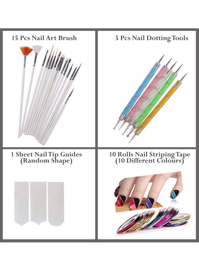 STORE 2508 Store2508 Nail Art Kit with Nail Art Brush, Nail Dotting Tools, Special Nail Art Stamping polishes, 3D nail glitter bottles, Nail Practise Wheel Swatches & More, Multicolour - Image 4