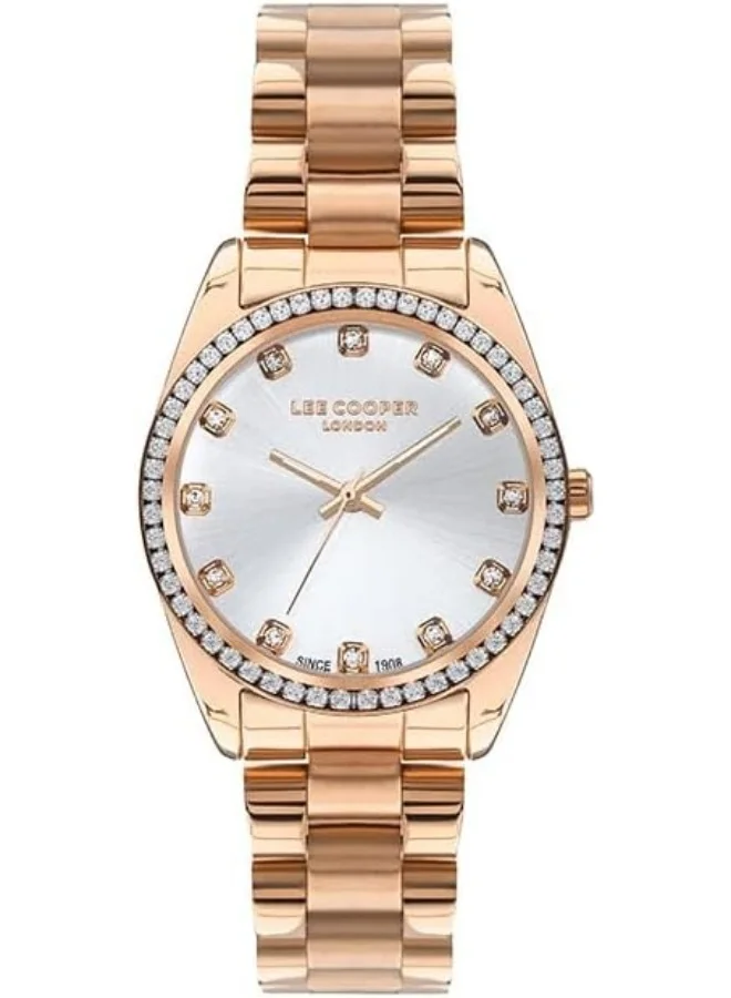 لي كوبر Lee Cooper Women's Quartz Movement Watch, Analog Display and Metal Strap - LC07478.430, Rose Gold
