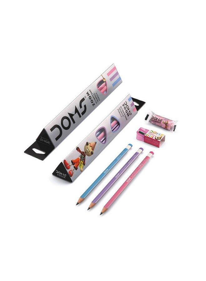 DOMS Zoom Ultimate Dark Triangle Pencils (10Pcs) With Free Eraser, Sharpener And 15Cms Ruler - Image 1