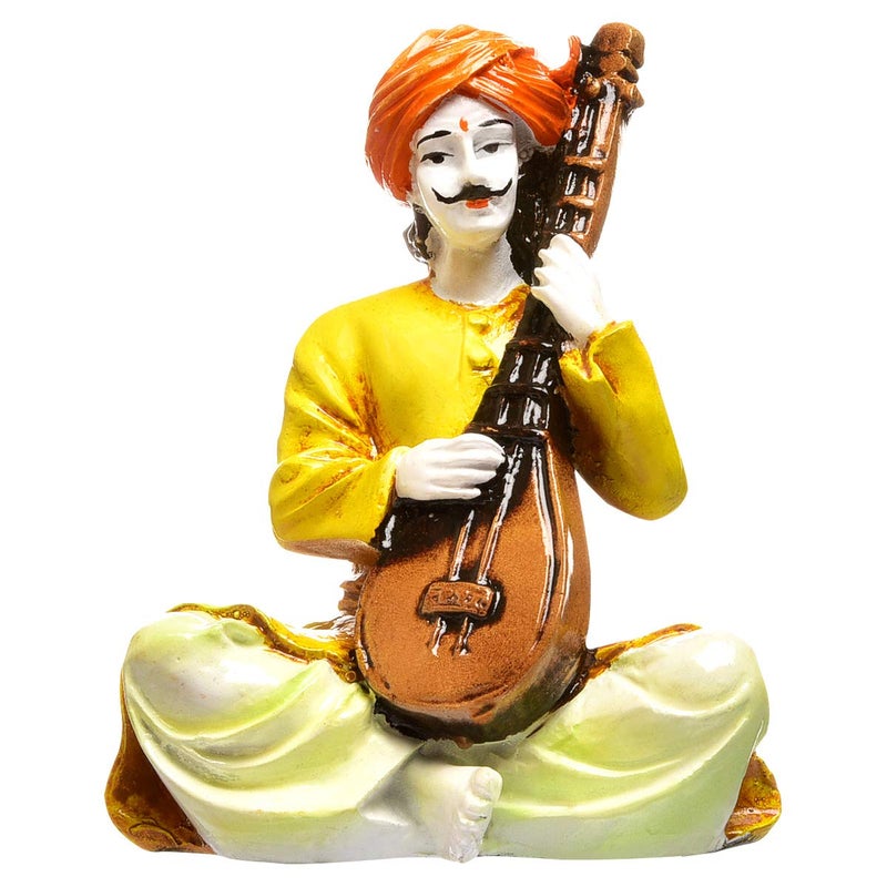 Karigaari India Handcrafted Man Playing Sitar Musical Instrument Resin Sculpture Showpiece Multicolour Height 26 cm Breadth 15 cm Length 18 cm - Image 2