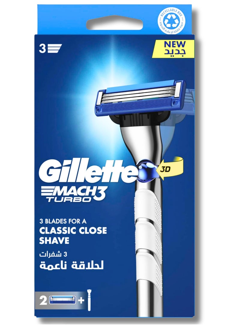مقبض ماكينة الحلاقة MACH3 Turbo + شفرتان بديلتان - Image 1