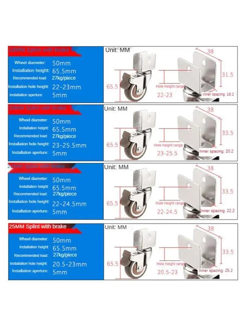 2 بوصة عجلات صامتة على شكل حرف U 4 قطع إكسسوارات دوارة للأثاث من المطاط الناعم 18 مم ج - Image 4