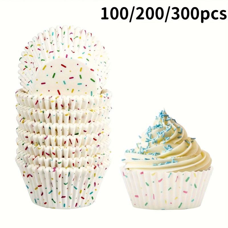 300pcs White Cupcake Liners with Colorful Accents for Home Kitchens Restaurants Baking - Image 1