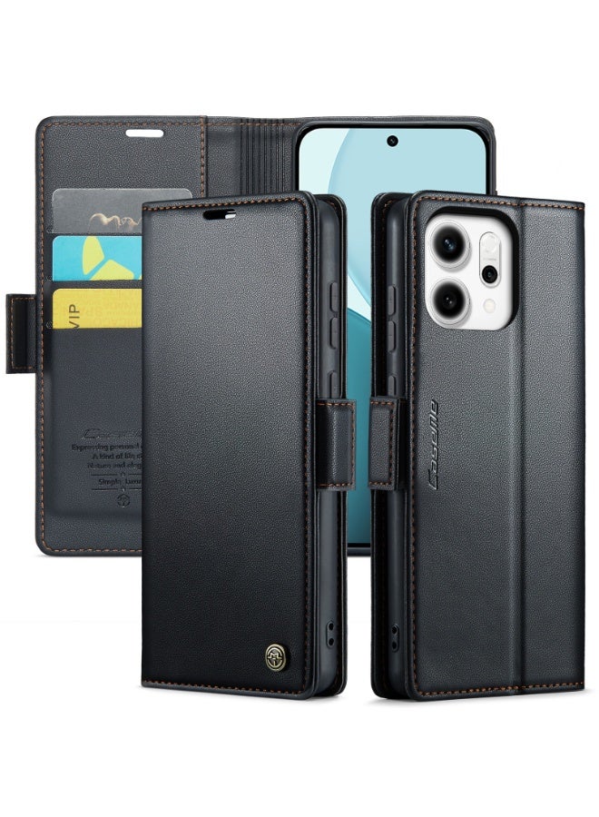 CaseMe Phone Case Luxury PU Leather Design Anti Fingerprint 023 Flip Cover Card Slot Holder Cover For Oppo Reno 14F (Black ) - Image 4