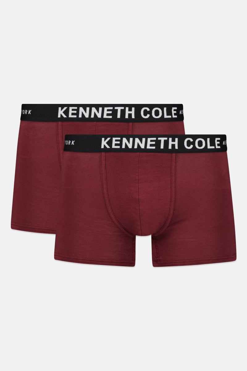 Kenneth Cole Men 2 Pack Brand Logo Trunks, Maroon - Image 1