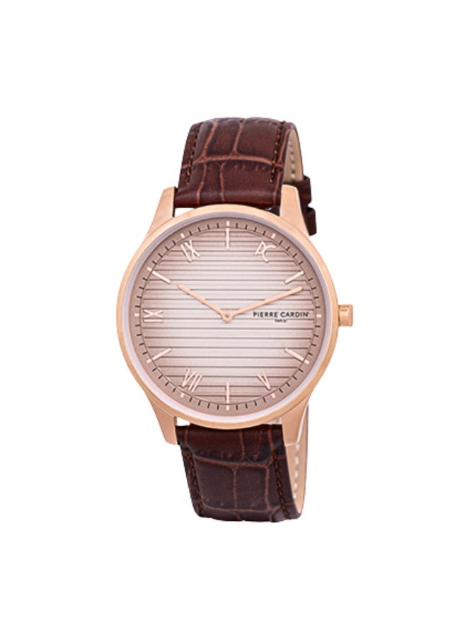 PIERRE CARDIN CBA.4021 ELEGANT ROSE GOLD MEN'S WATCH - LUXURY BEIGE DIAL & BROWN LEATHER BAND - Image 1