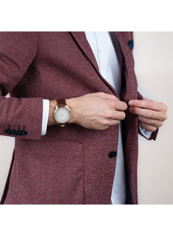 PIERRE CARDIN CBA.4021 ELEGANT ROSE GOLD MEN'S WATCH - LUXURY BEIGE DIAL & BROWN LEATHER BAND - Image 3