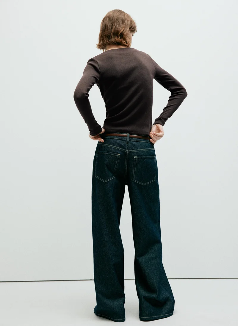 مانجو Long-Sleeved Boat-Neck T-Shirt