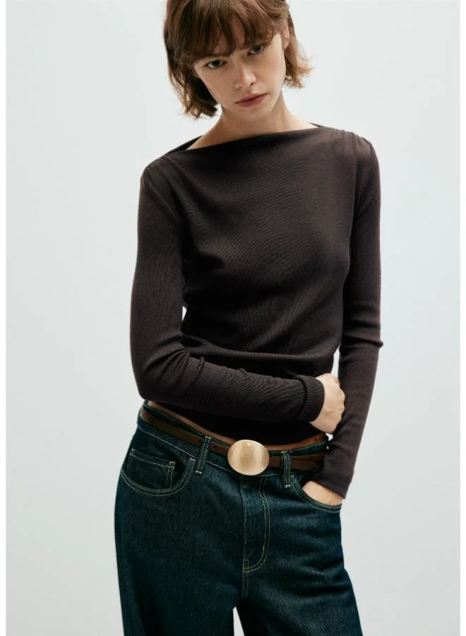 Mango Long-Sleeved Boat-Neck T-Shirt