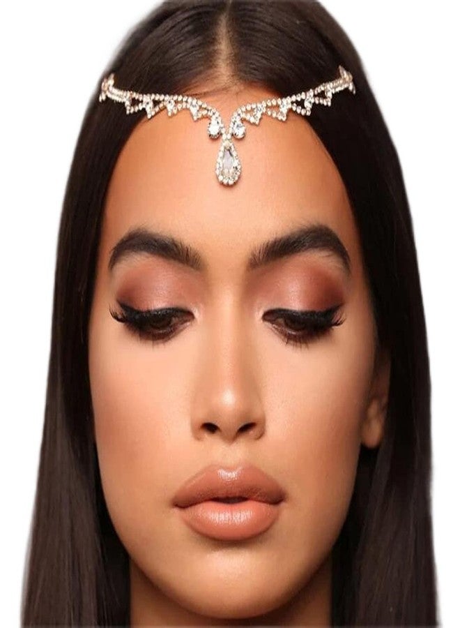 Fdesigner Bride Crystal Head Chain Wedding Rhinestone Headband Pageant Prom Pendant Headpieces Party Festival Hair Accessories for Women(Gold) - Image 1