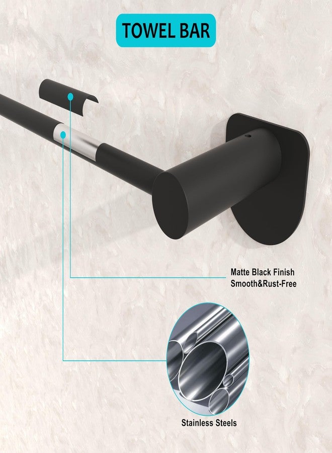 STORKING Bathroom Hardware Set 10 PCS, Black Matte Towel Bar Set Wall Mounted, Includes 2PCS Towel Bar,2PCS Towel Ring, 4PCS Towel Hook, 2PCS Toilet Paper Holder, Stainless Steel Bathroom Accessories Set - Image 3