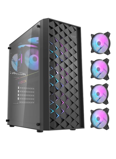 Darkflash DK351 ATX / M-ATX / ITX Gaming PC Case With Pre-installed 4 ARGB Fans Dragon Scale Design With USB 3.0, Tempered Glass Cabinet- Computer case/Gaming Cabinet (Black)
