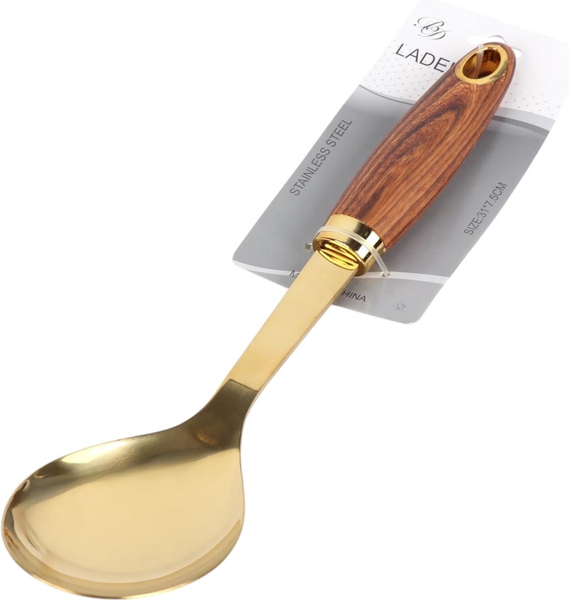 B&D Premium Gold-Plated Serving Spoon with Wooden Handle - Image 1