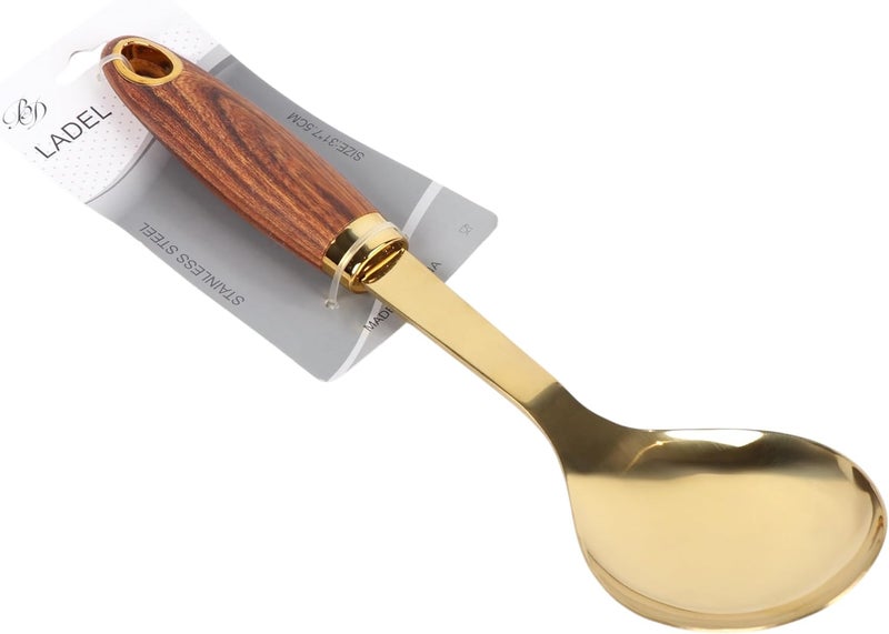B&D Premium Gold-Plated Serving Spoon with Wooden Handle - Image 3