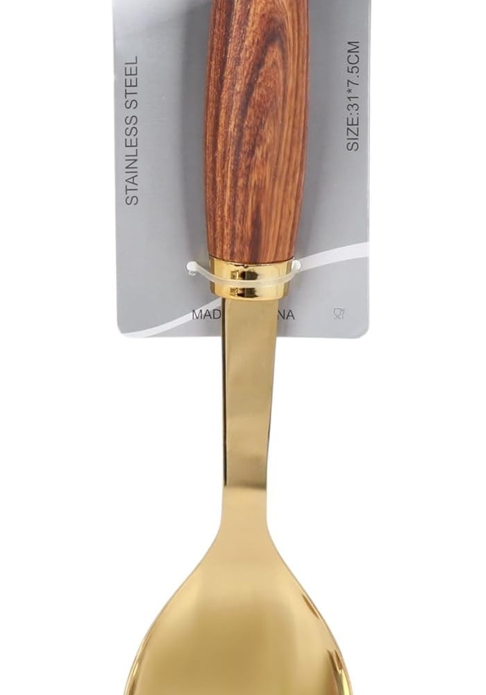 B&D Premium Gold-Plated Serving Spoon with Wooden Handle - Image 2