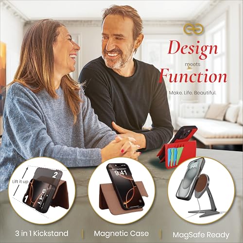 Dreem for iPhone 16 Pro Max Case Wallet, Revolutionary Phone Stand, Vegan Leather, MagSafe-Fit, Magnetic Detachable Flip Cover, RFID Blocking Card Holder, Gift-Box [Fibonacci:Chocolate] - Image 4