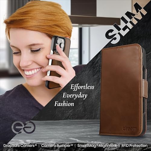 Dreem for iPhone 16 Pro Max Case Wallet, Revolutionary Phone Stand, Vegan Leather, MagSafe-Fit, Magnetic Detachable Flip Cover, RFID Blocking Card Holder, Gift-Box [Fibonacci:Chocolate] - Image 5