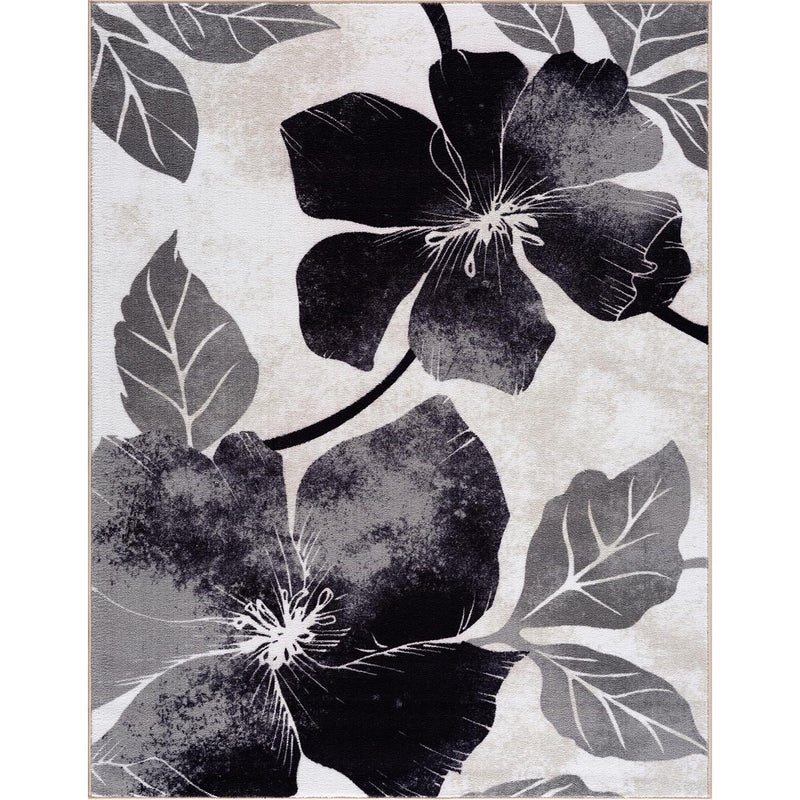 CAMILSON Solana Modern Floral 5x7 Area Rugs Non-Skid (Non-Slip) Rubber Backing Black and White Flowers Indoor Rug (5x7, Black White) - Image 2