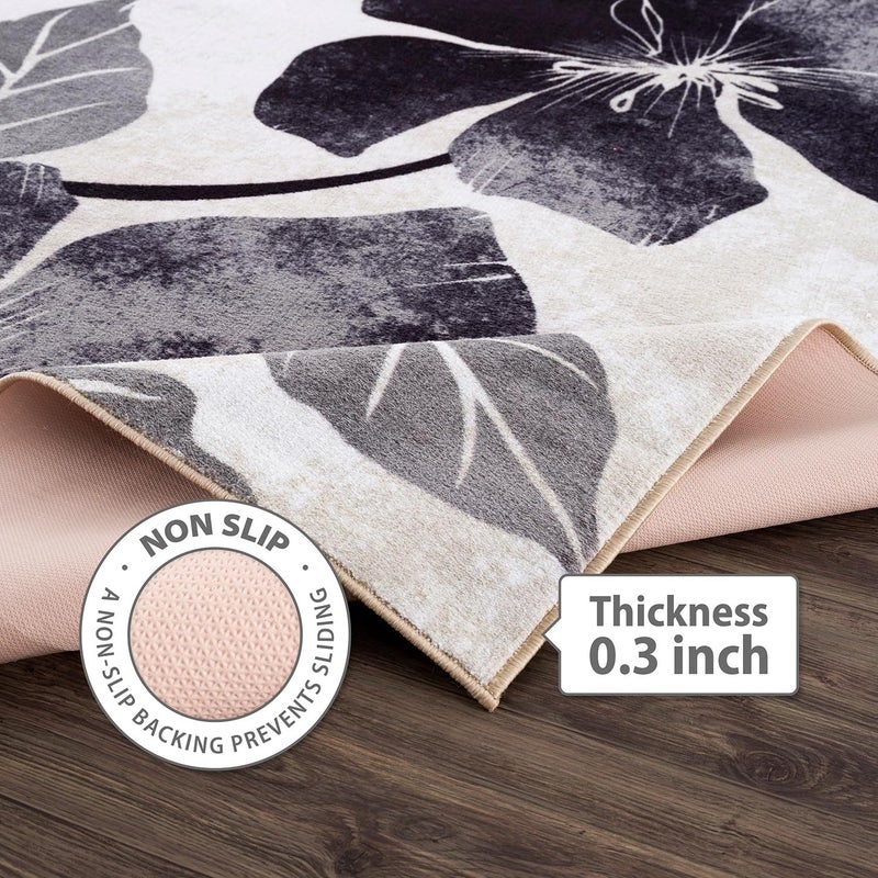 CAMILSON Solana Modern Floral 5x7 Area Rugs Non-Skid (Non-Slip) Rubber Backing Black and White Flowers Indoor Rug (5x7, Black White) - Image 3