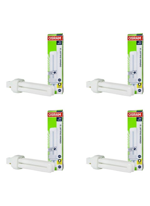 Osram Home Decorative High Qualtiy and Durable, 4 Pin Double Twin Tube CFL Bulb, 18 Watt Energy Saving Bulb, Warm White - (Pack of 4)