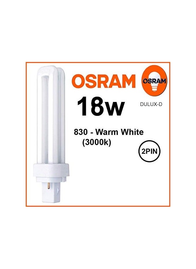 Osram - Osram Home Decorative High Qualtiy and Durable, 4 Pin Double Twin Tube CFL Bulb, 18 Watt Energy Saving Bulb, Warm White - (Pack of 4) - Image 1