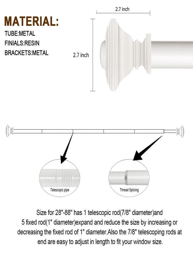 BRIOFOX white Curtain Rods for Windows 48 to 84 Inch Adjustable Length 1 Inch Diameter Heavy Duty Window Curtain Rods for Indoor Ourdoors With Classic Square Finials - Image 5