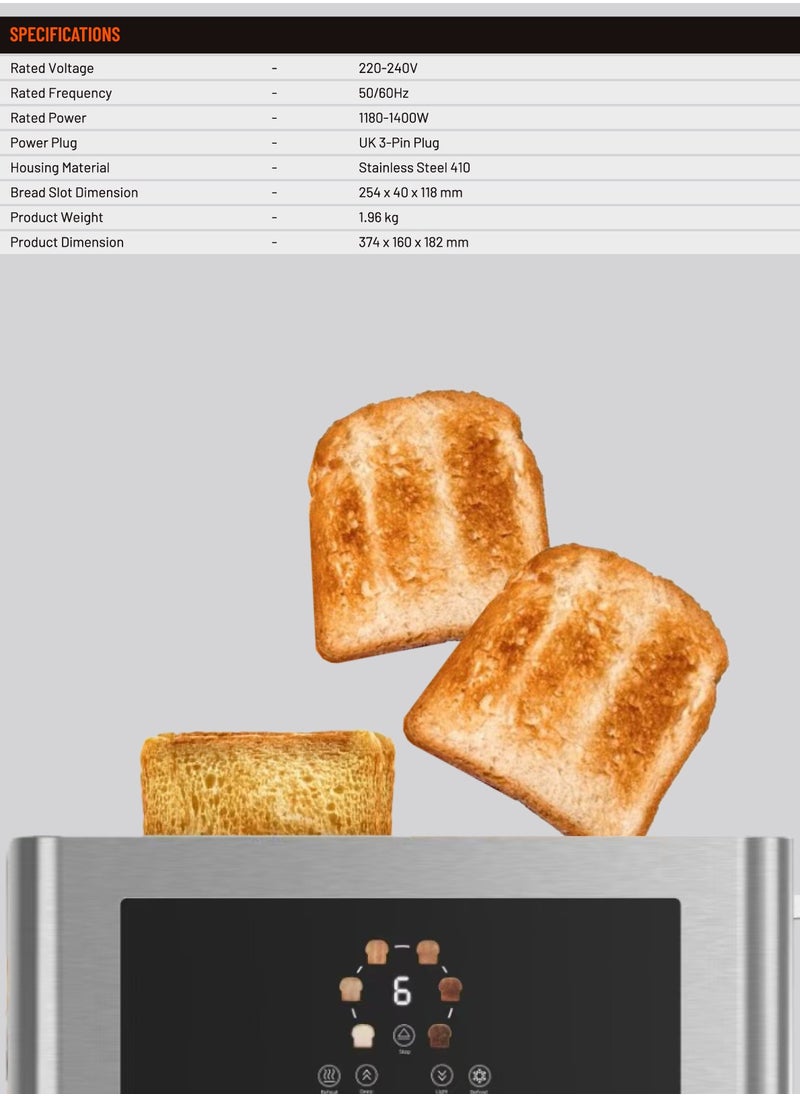 4-Slice Bread Digital Pop-Up Toaster Smart memory / Touch Panel / Reheat Mode / Deep Toast Mode / Light Toast Mode / Defrost Heat Levels / Stainless Steel / Slide Out Crumb Tray-Silver - pzsku/ZA02C1A7F7A29ECB03391Z/45/_/1735800621/955a1167-1090-40f3-8598-2497a94c05fe