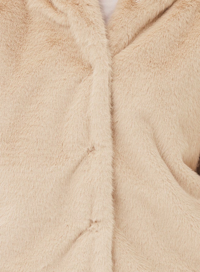 trendyol Ecru Oversize Hooded Fur Coat - Image 4