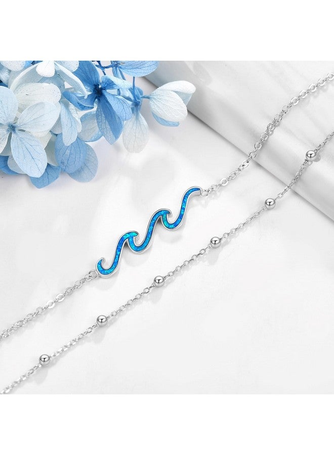 YFN Wave Bracelet 925 Sterling Silver Opal Ocean Wave Layered Bracelets Ocean Beach Bracelet For Women Jewelry Gifts (Wave Layered Bracelet) - Image 3