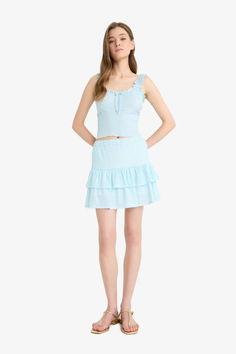 ديفاكتو Gingham Regular Waist Combed Lining Mini Skirt