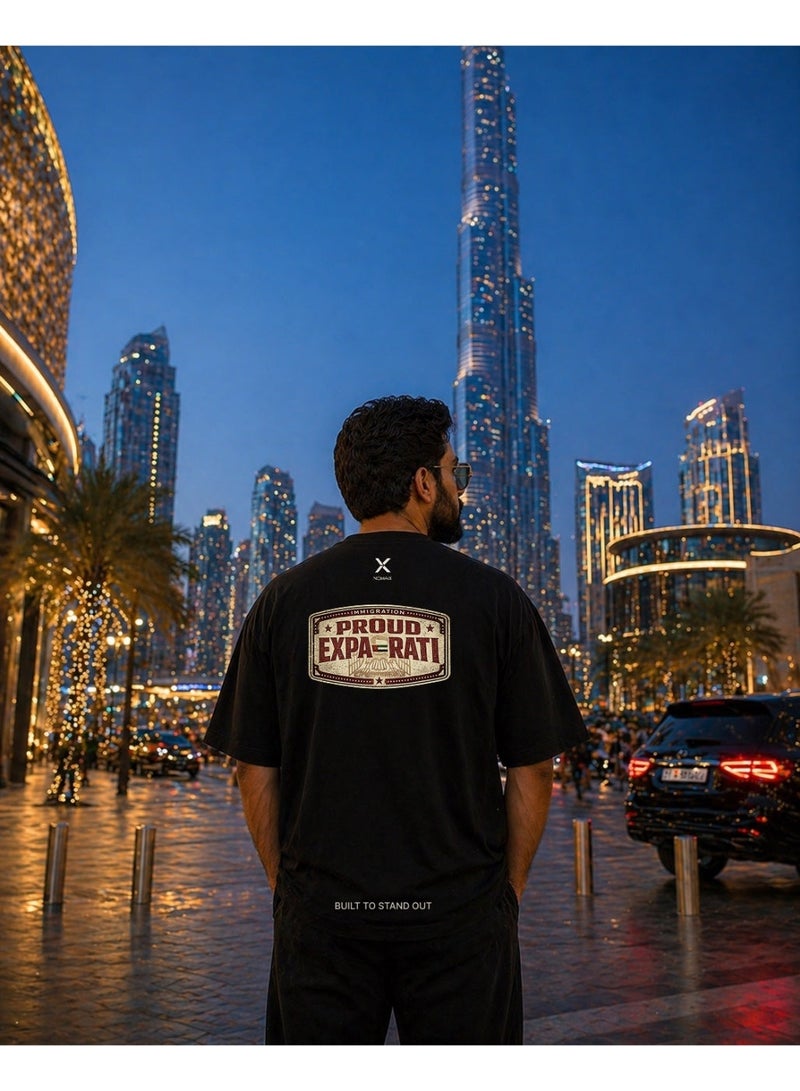 NOMAiX Proud Expa-Rati T-Shirt │ Vintage Stamp Graphic Tee │ Expat Identity Streetwear │ Oversized │ Made in UAE - Image 3