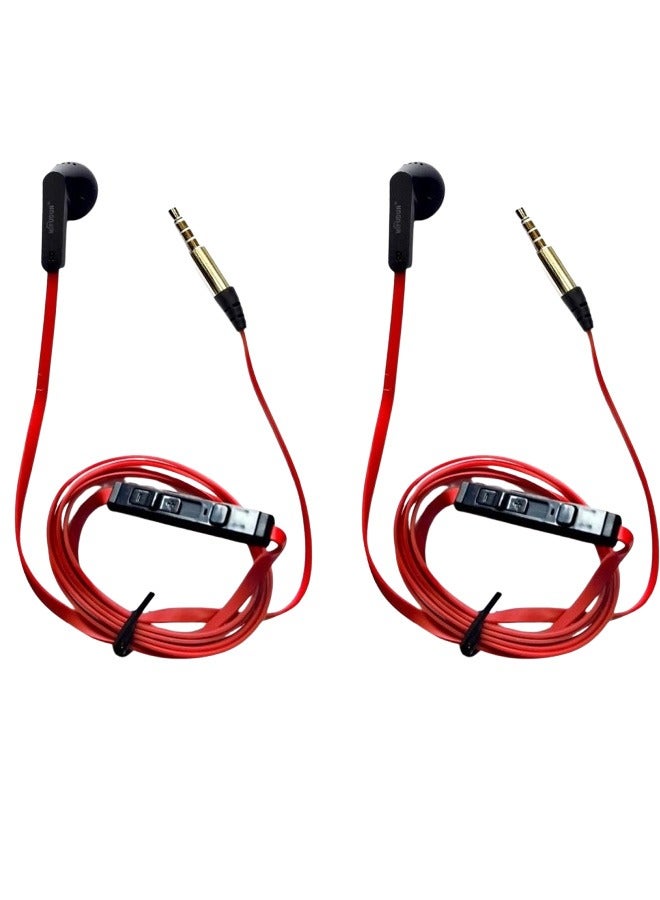 Taimi Pack Of 2 Wired earbuds microphone and volume control Comfortable comfort Balanced sound Tangle-resistant cable Red and black  - Image 1