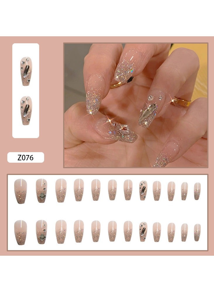 ORiTi 24 قطعة أظافر فرنسية لامعة بيضاء مزينة بتصميم فراشة - أظافر مربعة متوسطة تغطي بالكامل للنساء - Image 1