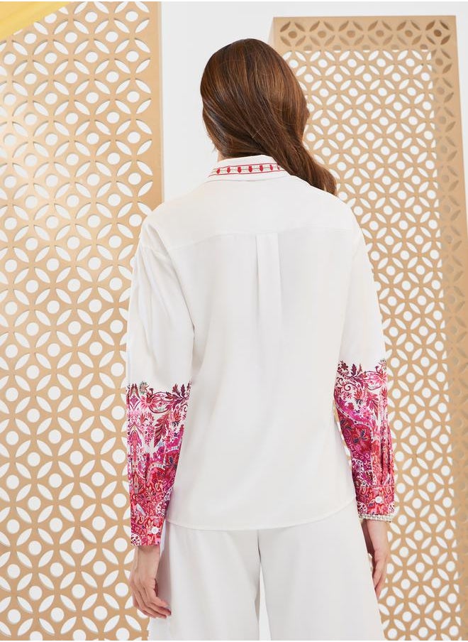 Styli Pearl Embellished Placement Print Shirt  - Image 5