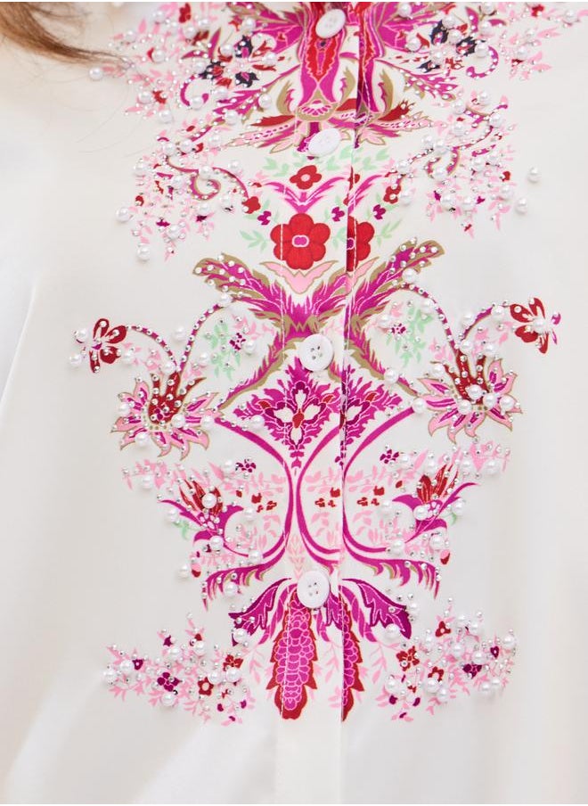 Styli Pearl Embellished Placement Print Shirt  - Image 4