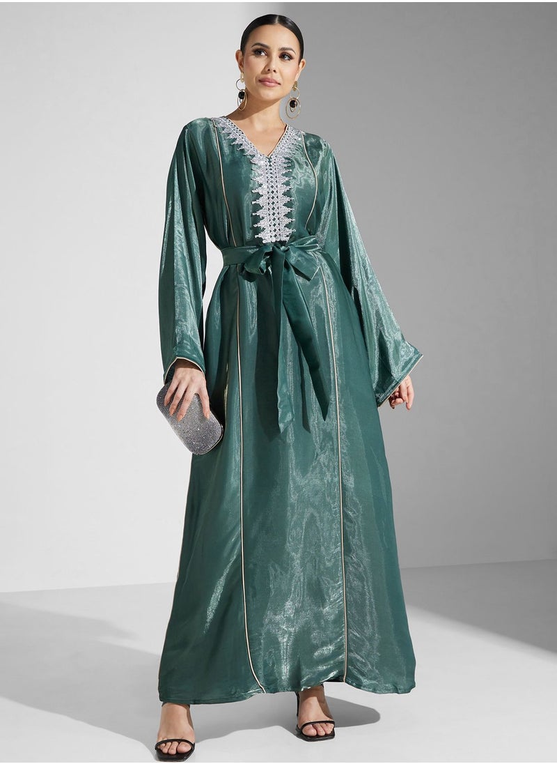 hayas closet - Embroidered Belted Jalabiya - Image 1