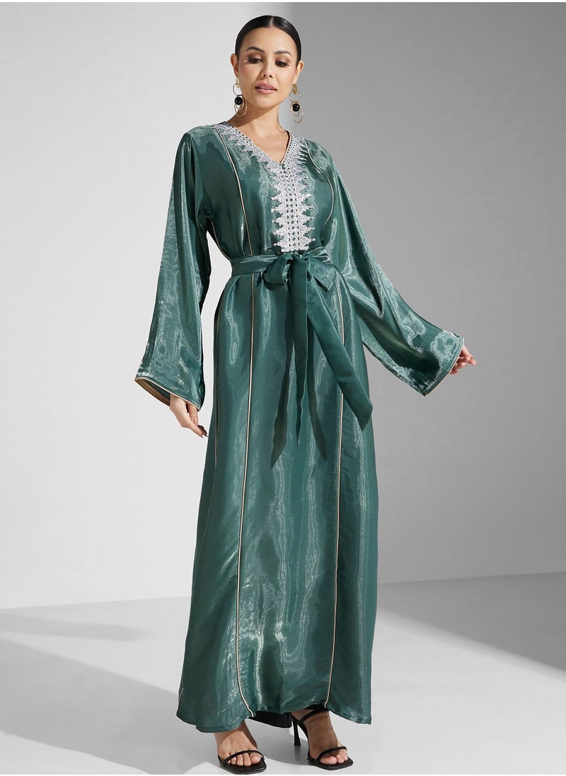 hayas closet - Embroidered Belted Jalabiya - Image 1