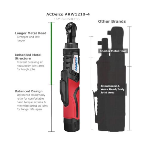 ACDelco Tools ACDelco ARW1210-4P G12 Series 12V Cordless Li-ion ½” 70 ft-lbs. Brushless Ratchet Wrench Tool Kit - Image 2