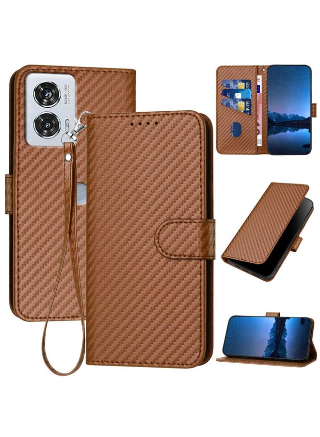 اس-توب جراب لهاتف Motorola Edge 50 Fusion YX0070 مصنوع من ألياف الكربون ومشبك من الجلد مع حبل تعليق - Image 1