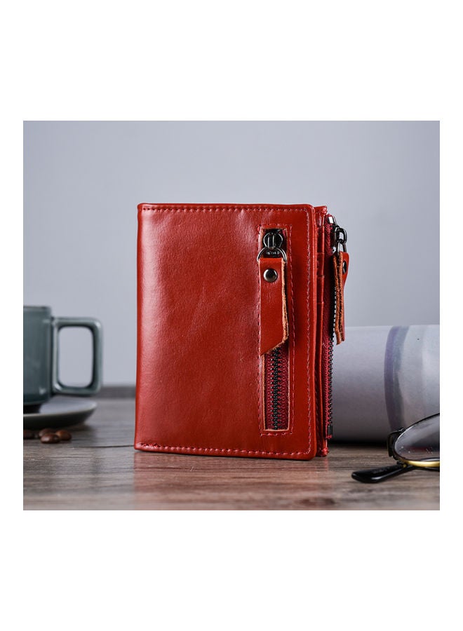 NIBEMINENT Retro Anti Magnetic Head Layer Leather Zero Purse Wallet Zipper Red  - Image 2