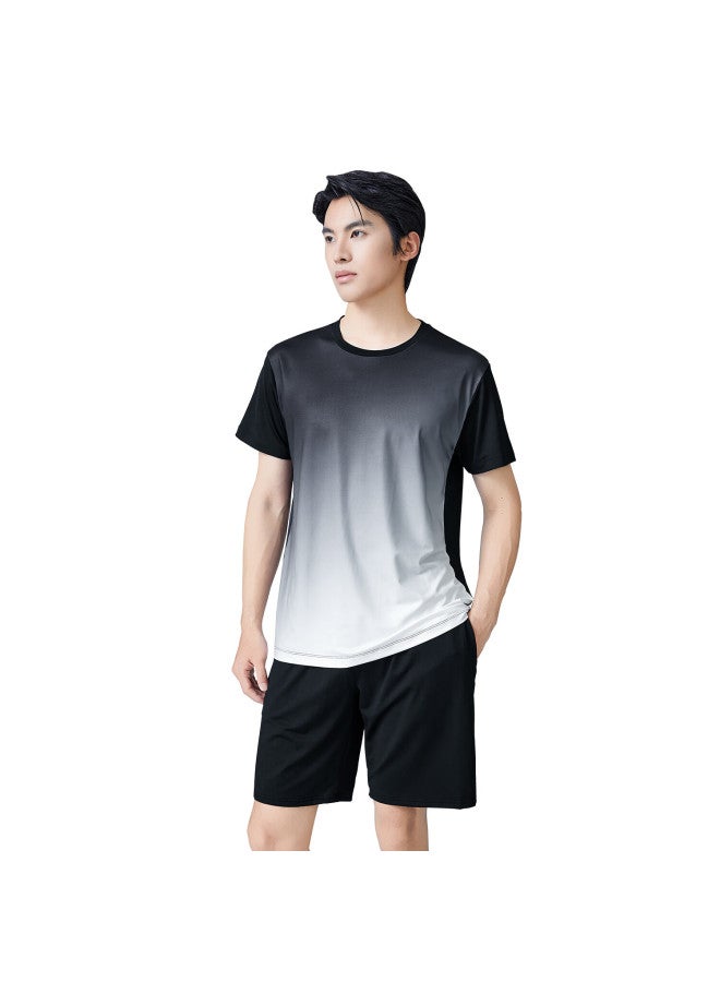 Vandimu Quick-dry Men's Sports Set Gradient Cool Fitness Shirt High-elastic Breathable Training Athletics Running Badminton Apparel