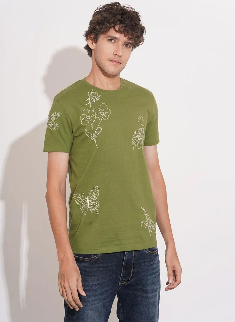 Being Human Floral Printed Round Neck Pure Cotton T-shirt